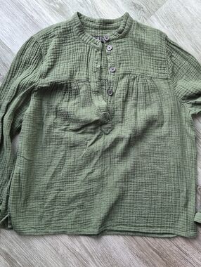 J Crew Lightweight Olive Green Gauze Button-Placket Tunic